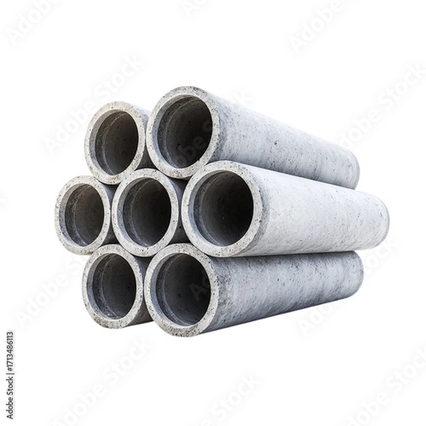 Fototapeta Row of cement pipe are stacked on transparent background