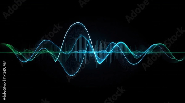 Fototapeta Vibrant soundwave graphic on black background, showcasing dynamic audio frequencies and patterns