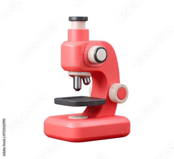 Fototapeta Red toy microscope for children’s educational play and exploration on transparent background, PNG
