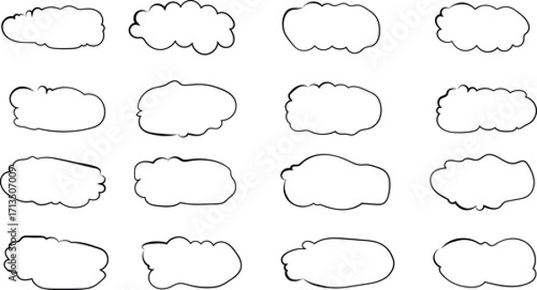 Fototapeta Cloud Drawing Set - Black Line Drawings, Hand Drawn Doodles, Various Cloud Drawing Collection