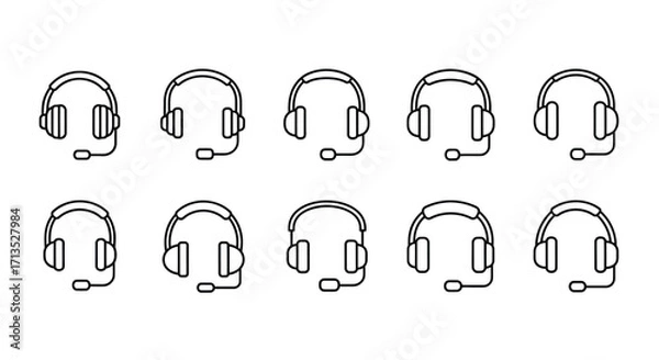 Obraz Collection of line art headset icons symbolizing communication and support services vector