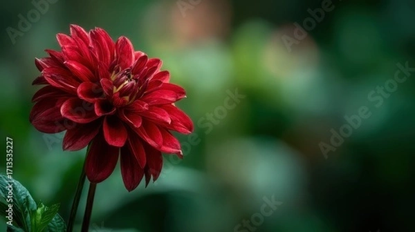 Obraz Dark Red Dahlia with Water Droplets Close Up