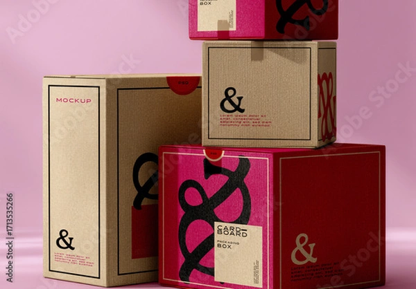 Obraz Stacked Cardboard Boxes Mockup