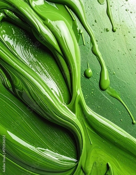 Fototapeta Vibrant Green Paint Swirls Creating Artistic Texture on Canvas