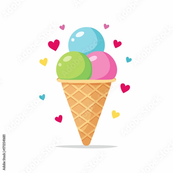 Fototapeta Colorful Ice Cream Cone with Three Scoops 1.