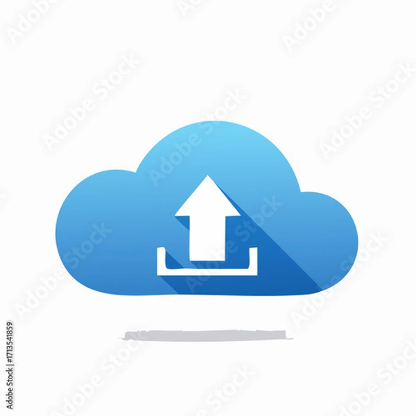 Fototapeta Stylized white cloud icon with blue geometric shapes and shadow.