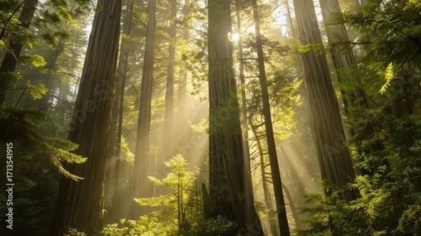 Obraz sun rays in the forest