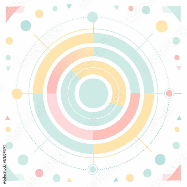 Fototapeta Futuristic circular HUD interface with pastel pink yellow and blue geometric elements.