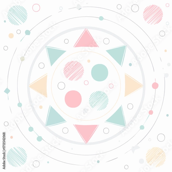 Fototapeta Pastel Geometric Mandala with Circles Triangles and Lines Design.