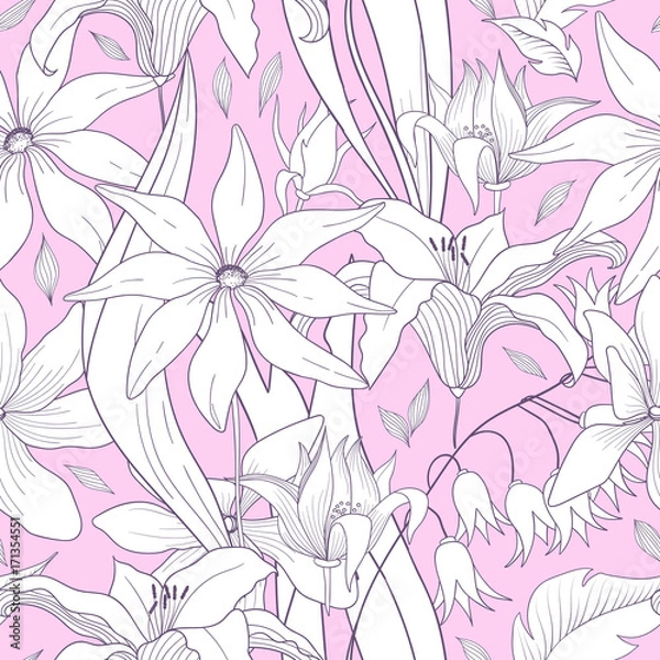 Fototapeta Merry Christmas and Happy New Year card, fir branches, decorative baubles, vector illustration