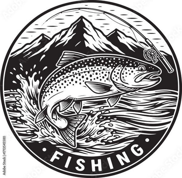 Fototapeta Modern fishing logo design with dynamic elements