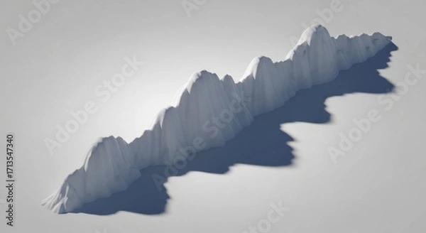 Fototapeta Aerial view of a snowcovered mountain range isolated on white background, creating a stark and minimalist landscape