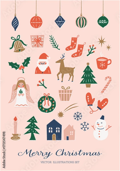 Obraz かわいいクリスマスに使えるベクターイラスト素材セット