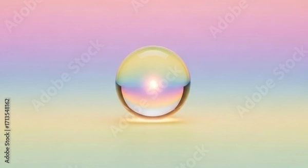Fototapeta A crystal ball reflects a rainbow of colors, creating a mesmerizing and ethereal effect on a gradient background