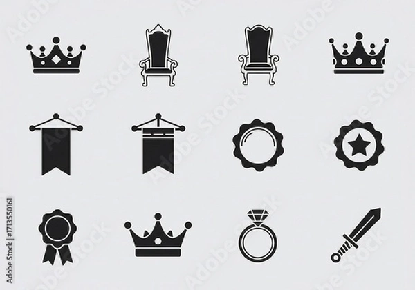 Obraz Black silhouette crown icons set vector illustration