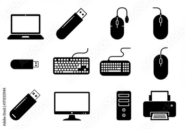 Obraz A vector icon set of computer, laptop, phone, and other electronics devices is a technology illustration for web design