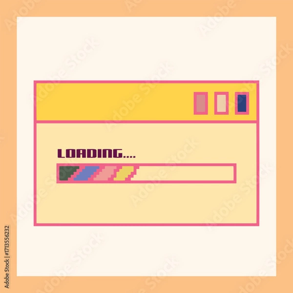 Fototapeta Retro loading screen view with colorful progress bar.