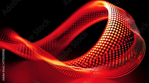 Obraz A flowing, abstract red energy wave composed glowing dots lines against a black background.