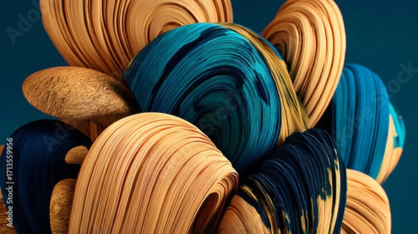 Obraz Close-up digitally rendered abstract art featuring swirling teal gold organic forms. image rich texture color.