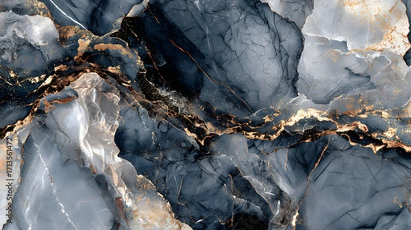 Obraz High-resolution image showcasing a luxurious abstract marble texture shades blue, gray, gold. Ideal design projects needing elegant backgrounds patterns.