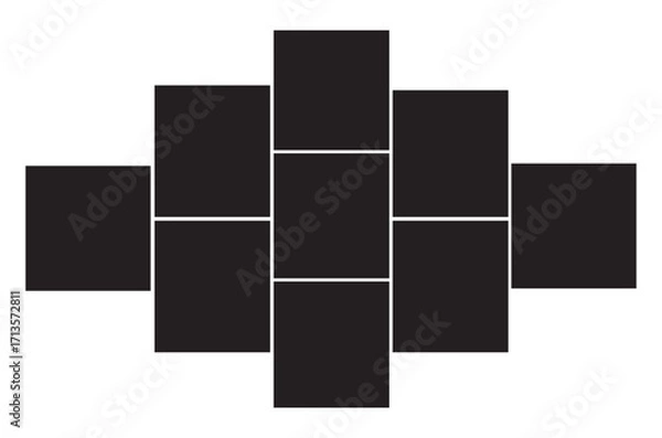 Fototapeta Set of empty photo frames compositions. Templates collage 9 frame photos. Photo frames and digital photo wall template. Vector illustration.