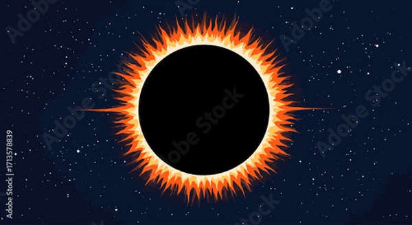 Fototapeta Solar Eclipse Illustration in a Starry Sky