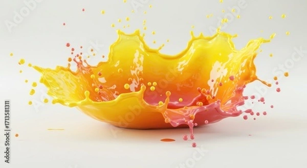 Obraz A dynamic splash of orange yellow and pink liquid creating a vibrant crownlike shape Small droplets scatter around the main form