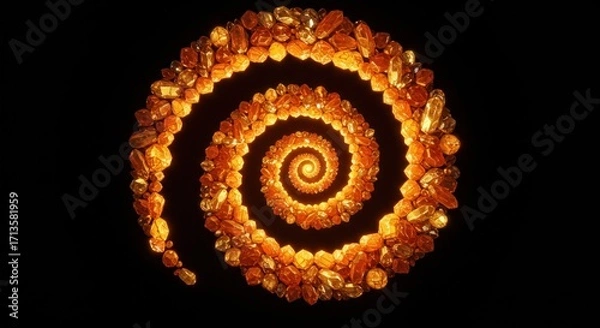Obraz A spiral made of goldcolored gems illuminated against a black background