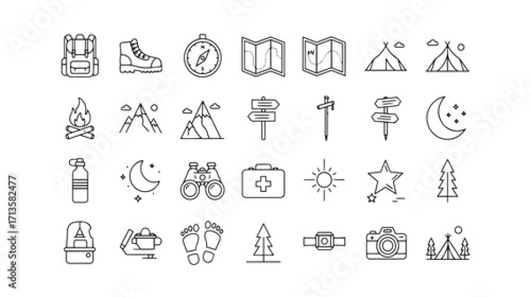 Fototapeta Set of handdrawn camping and hiking icons
