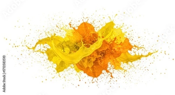 Obraz Splash of vibrant yellow and orange paints colliding against a clean white background