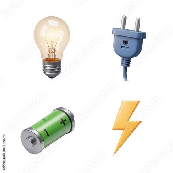 Fototapeta Collection of electrical energy symbols and components