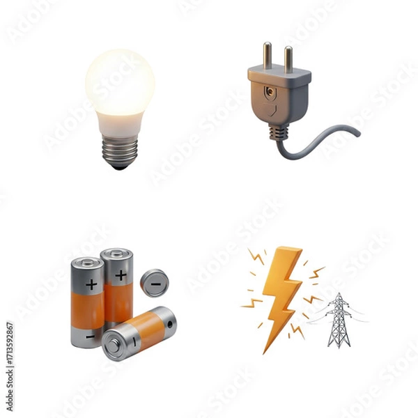 Fototapeta Collection of electrical components and power symbols