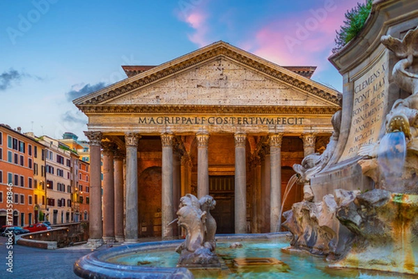 Fototapeta Twilight at the Pantheon, a 2nd century Italian temple in Rome
