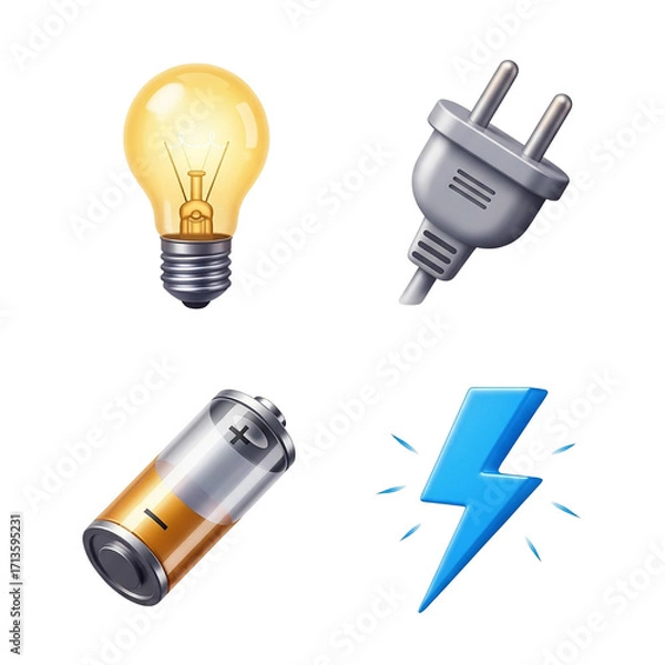 Fototapeta Collection of electrical energy symbols and devices