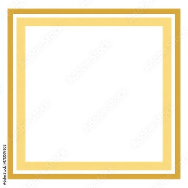Fototapeta A golden-yellow square frame consists of two nested squares on a solid white background, creating a minimalist aesthetic