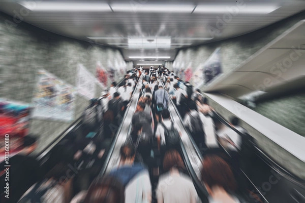 Obraz エスカレーターを利用する人々の後ろ姿