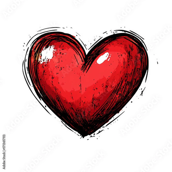 Fototapeta Red heart graphic, textured, outlined