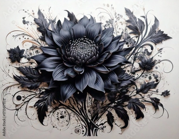 Fototapeta Creative concept of white daisy flowers arranged as a fluffy cloud with falling raindrops on a vibrant blue background, symbolizing spring freshness and nature’s beauty.