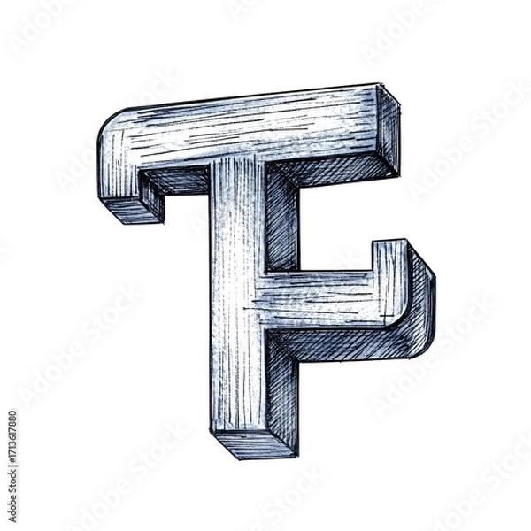 Fototapeta 3D letter "F" in pencil sketch style
