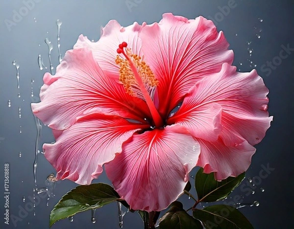 Fototapeta Creative concept of white daisy flowers arranged as a fluffy cloud with falling raindrops on a vibrant blue background, symbolizing spring freshness and nature’s beauty.