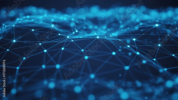 Fototapeta Abstract network of glowing blue nodes and lines image