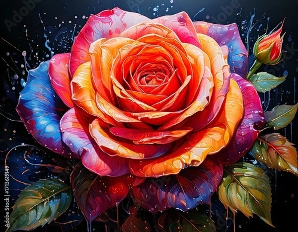 Fototapeta Creative concept of white daisy flowers arranged as a fluffy cloud with falling raindrops on a vibrant blue background, symbolizing spring freshness and nature’s beauty.