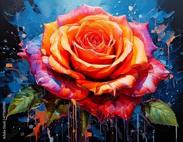 Fototapeta Creative concept of white daisy flowers arranged as a fluffy cloud with falling raindrops on a vibrant blue background, symbolizing spring freshness and nature’s beauty.