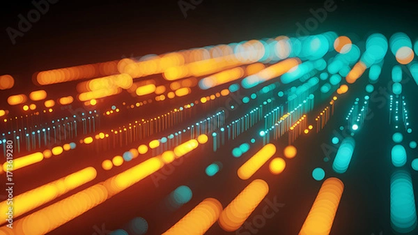Fototapeta Glowing abstract light streaks and dots bokeh orange