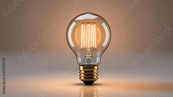 Fototapeta Glowing incandescent filament bulb with brass base incandescent bulb warm light