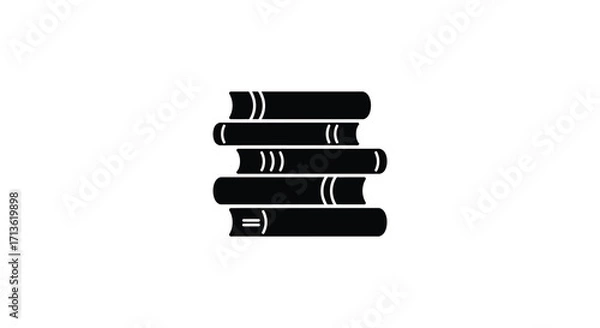 Fototapeta A simple black silhouette of a stack of books on white background