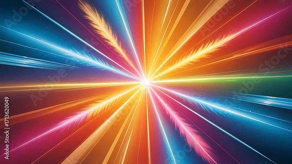 Fototapeta Radiant Spectrum Burst of Light Streaks and Feathered Trails abstract background