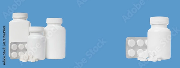 Fototapeta Containers show varied medicine forms and dosages