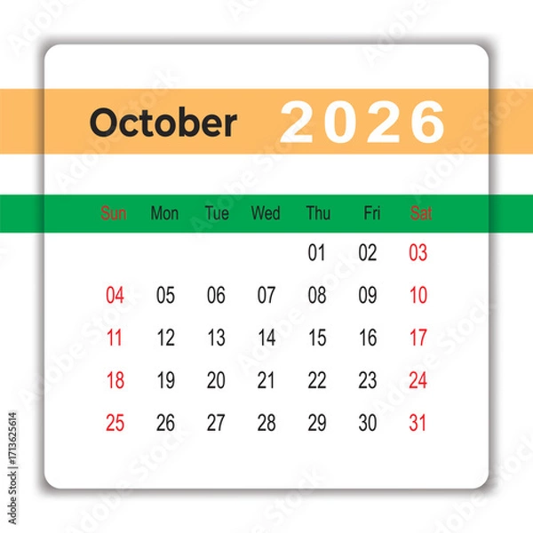 Fototapeta October 2026 Desk Calendar Design Template