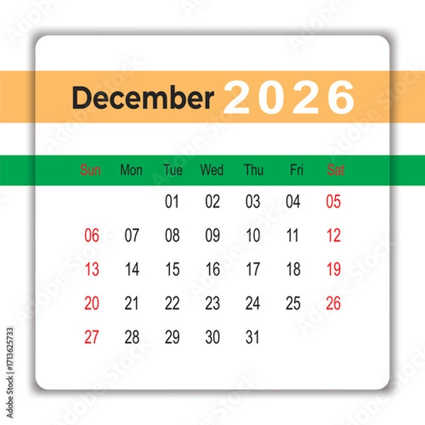 Fototapeta December 2026 Desk Calendar Design Template